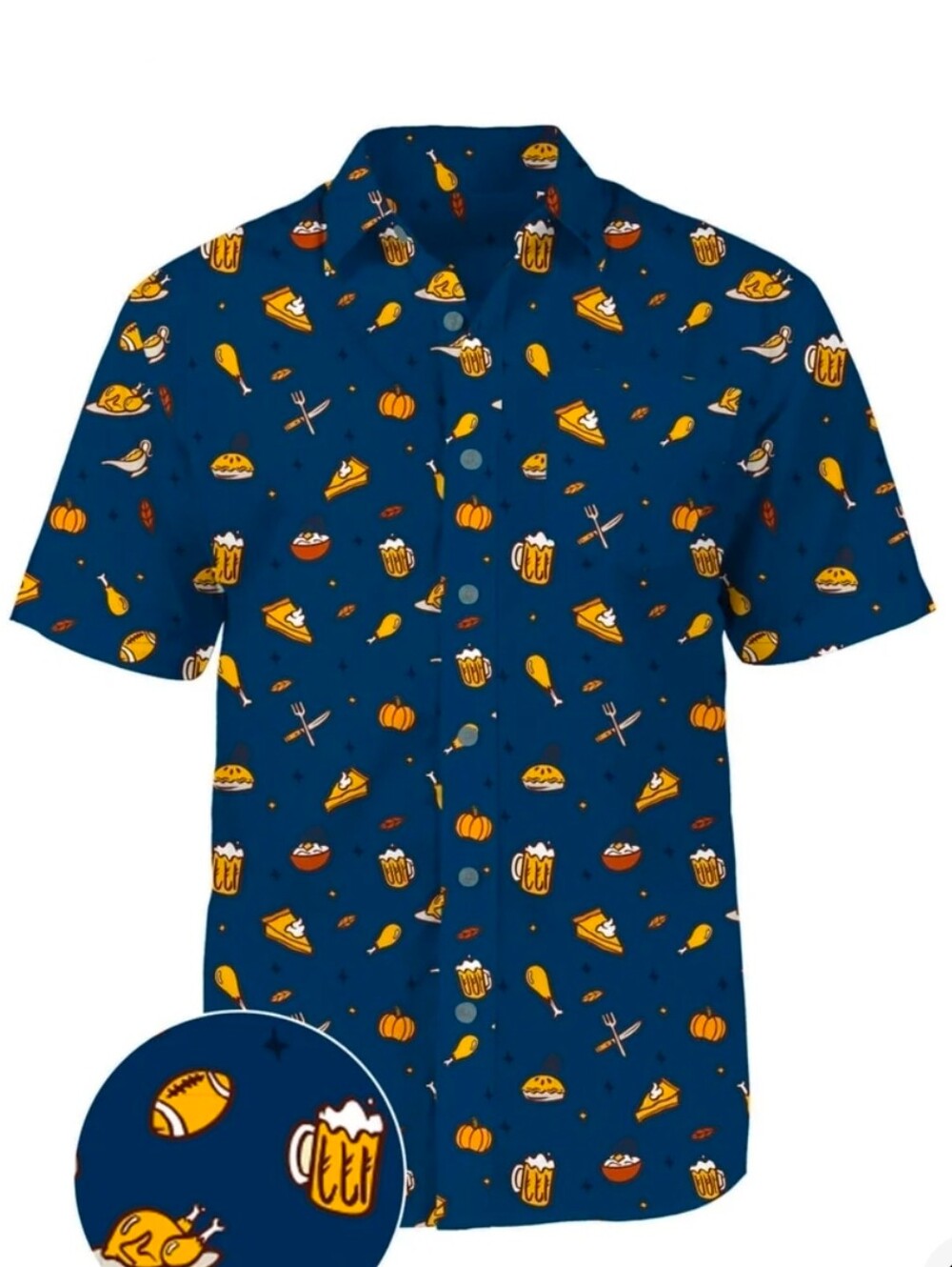 Tipsy Elves Mens Blue Short Sleeve Thanksgiving Button Up Shirt Size XXL NWT